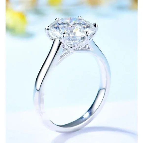 Certified 4ct. t.w. Moissanite Diamond Solitaire 10K White Gold Wedding Ring NEW - Picture 5 of 12